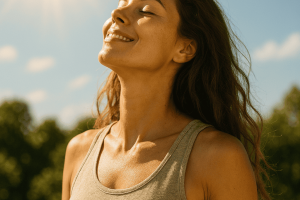 Woman enjoying sunlight outdoors to boost natural vitamin D levels for bone, immune, and overall health.