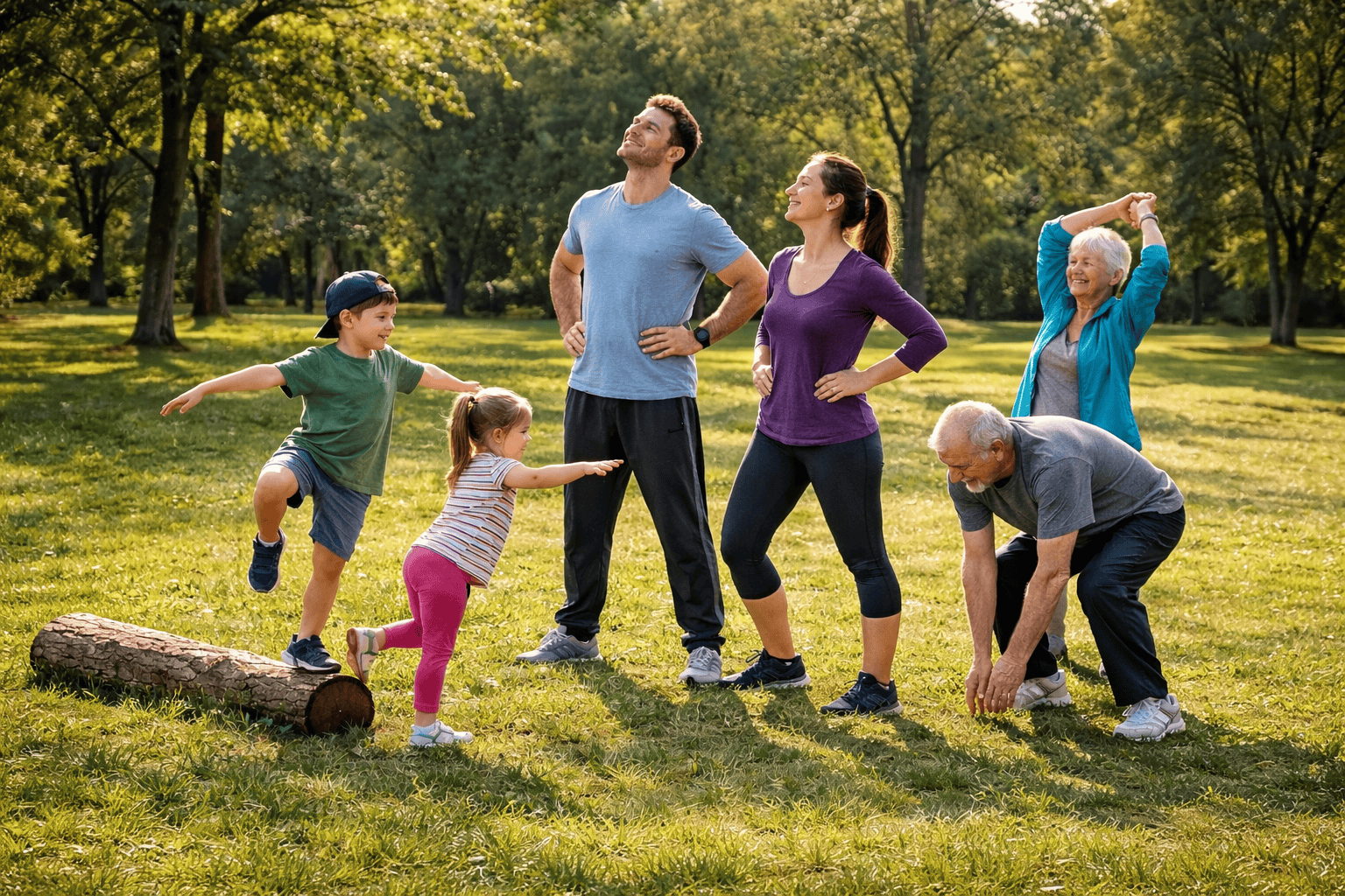 Movement and Family Health illustration showing healthy movement across all ages