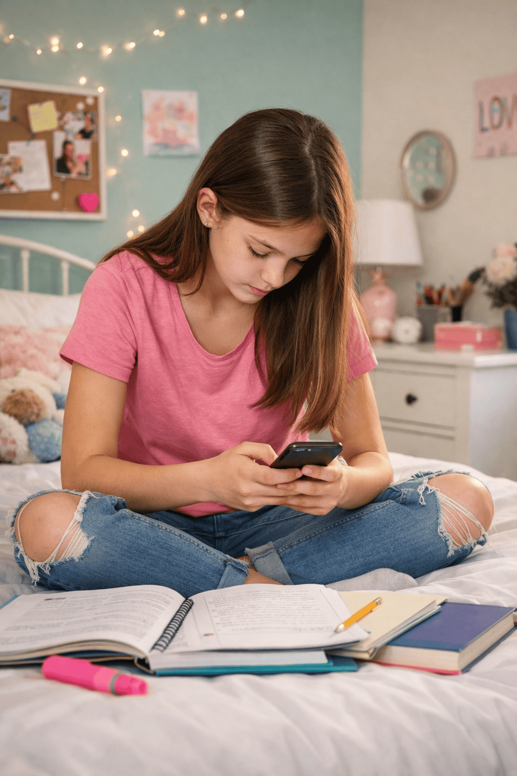 Teen demonstrating forward head posture while using a cellphone, showing how screens affect posture in teens.