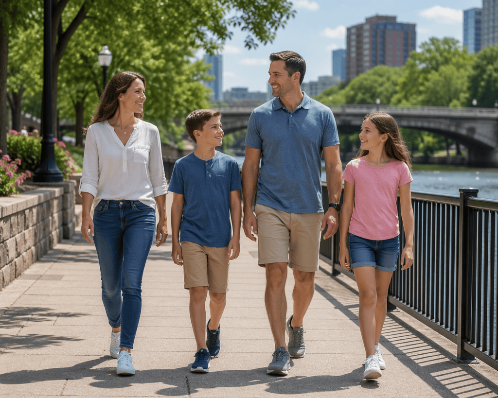 Hidden Causes of Everyday Pain and Stress Healthy family walking along river. Good Health, Healthy Nervous System
