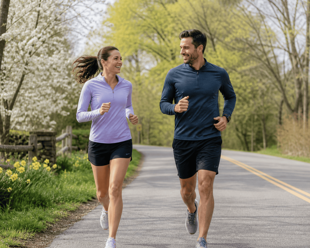 Man and Woman enjoying spring running