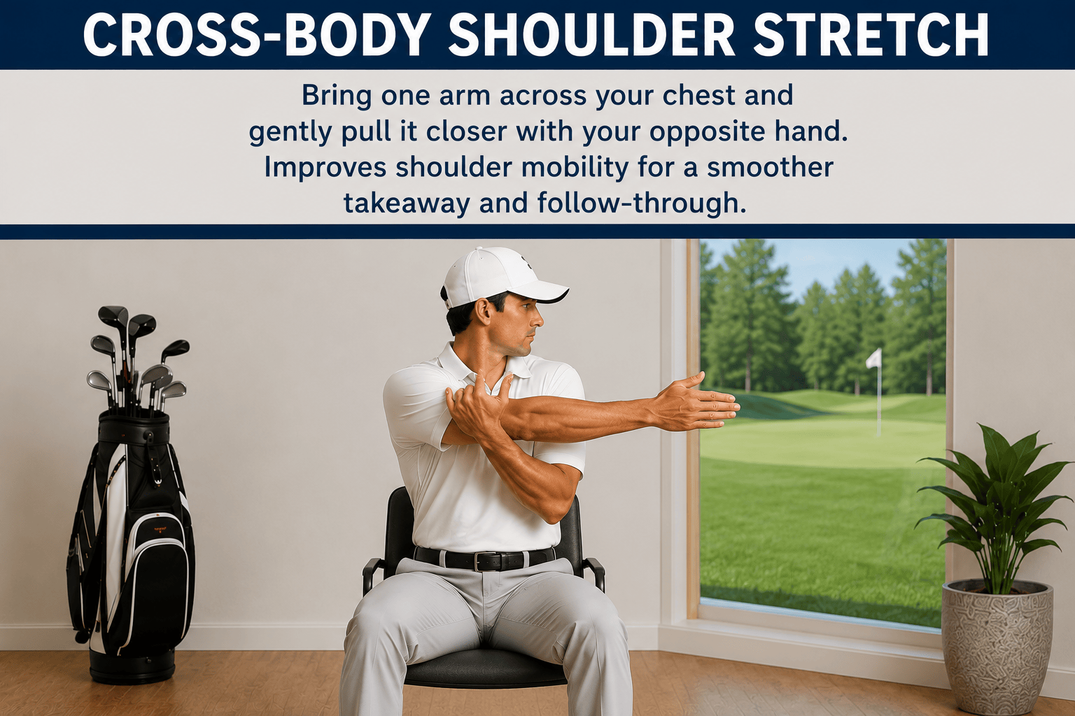 Golf Golfer Performing Cross Body Shoulder Stretch