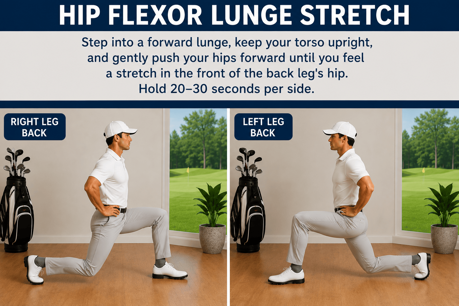 Golf Golfer Performing Hip Flexor Lunge Stretch