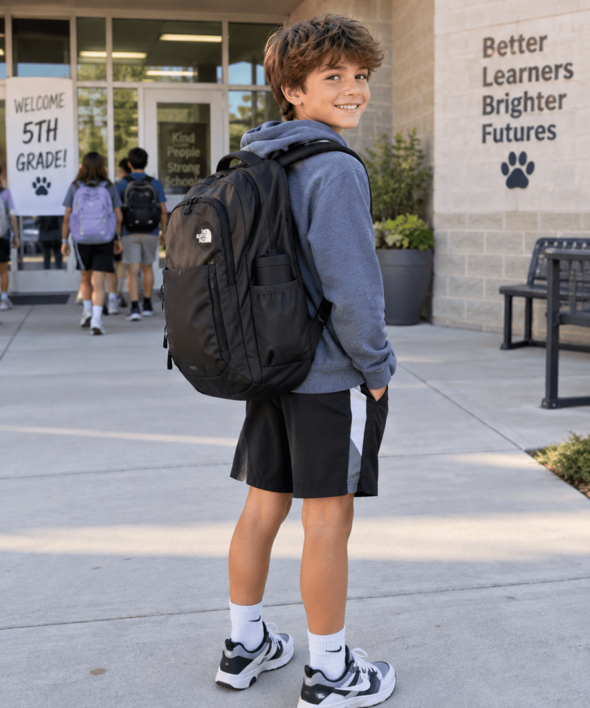 Back To School Image of a 12 year old boy in 5th grade with backpack.