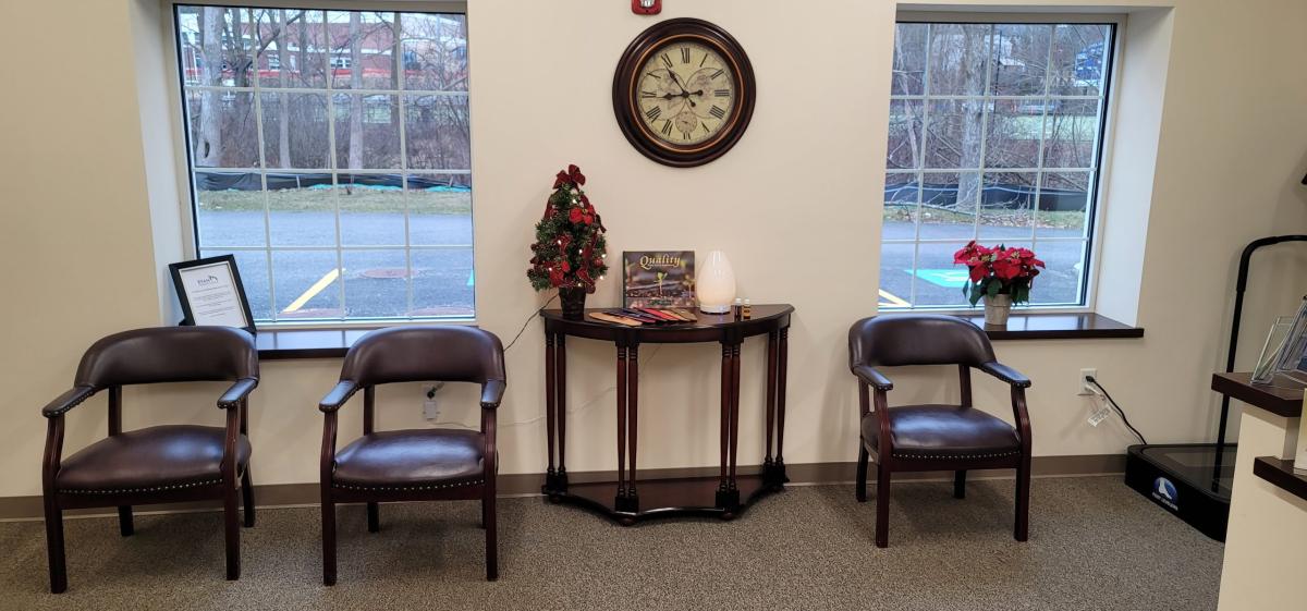 Reception area at Ryan Chiropractic Wellness in Georgetown, MA